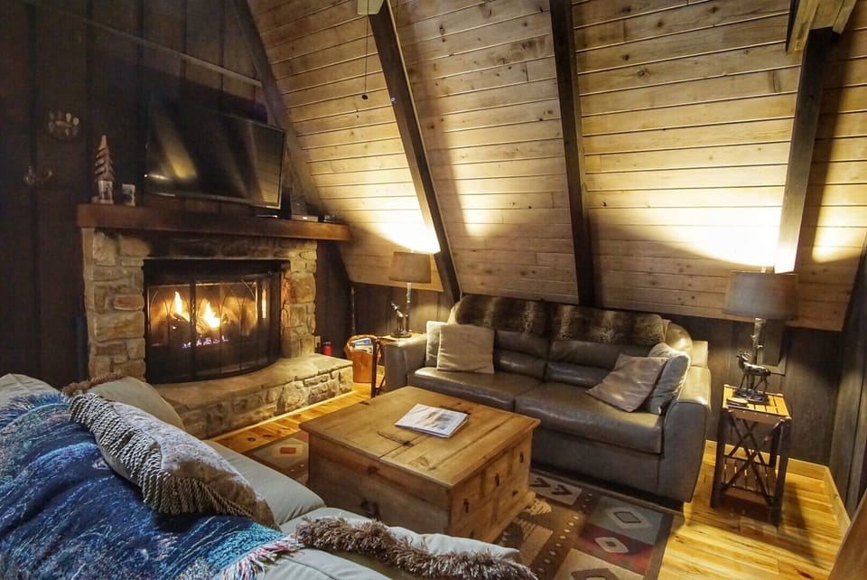 Gas log fireplace.