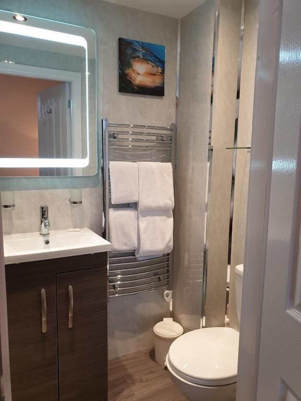 Shower, free toiletries, hair dryer, towels