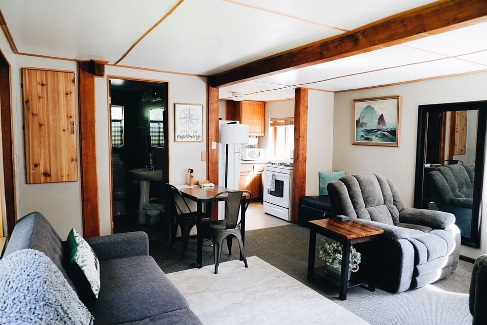 The Cottage | Living area | Fireplace, books