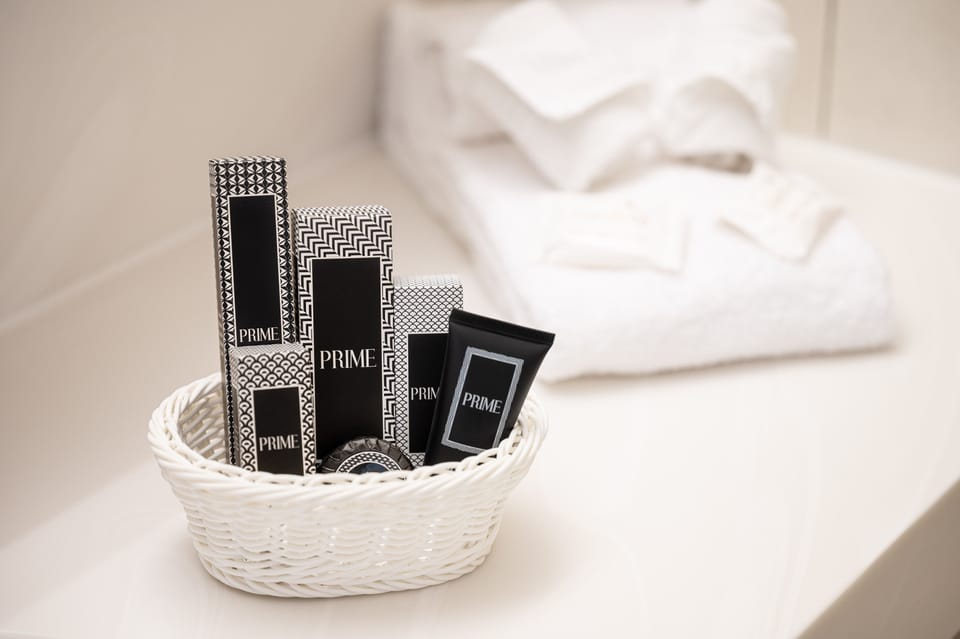 Separate tub and shower, free toiletries, hair dryer, bathrobes
