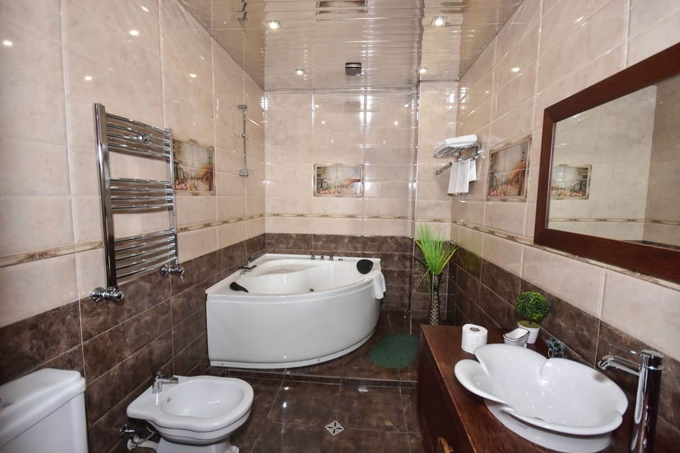Deep soaking tub, free toiletries, hair dryer, bathrobes