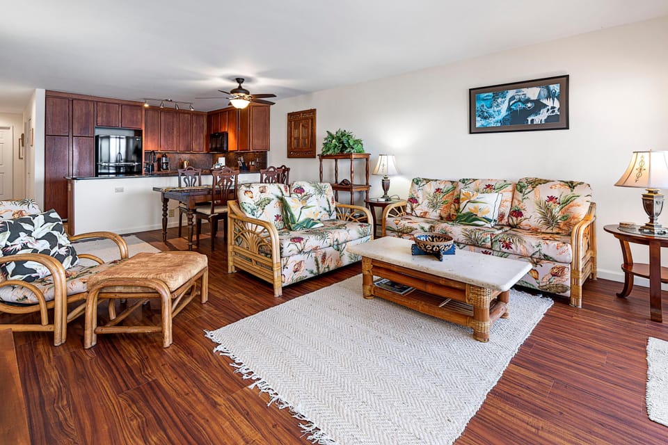 Condo, 1 Queen Bed with Sofa bed (Sea Village 4-205) | Living area | TV