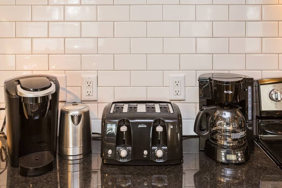 Keurig, coffeemaker, and toaster are just a few of the small appliances you can enjoy.
