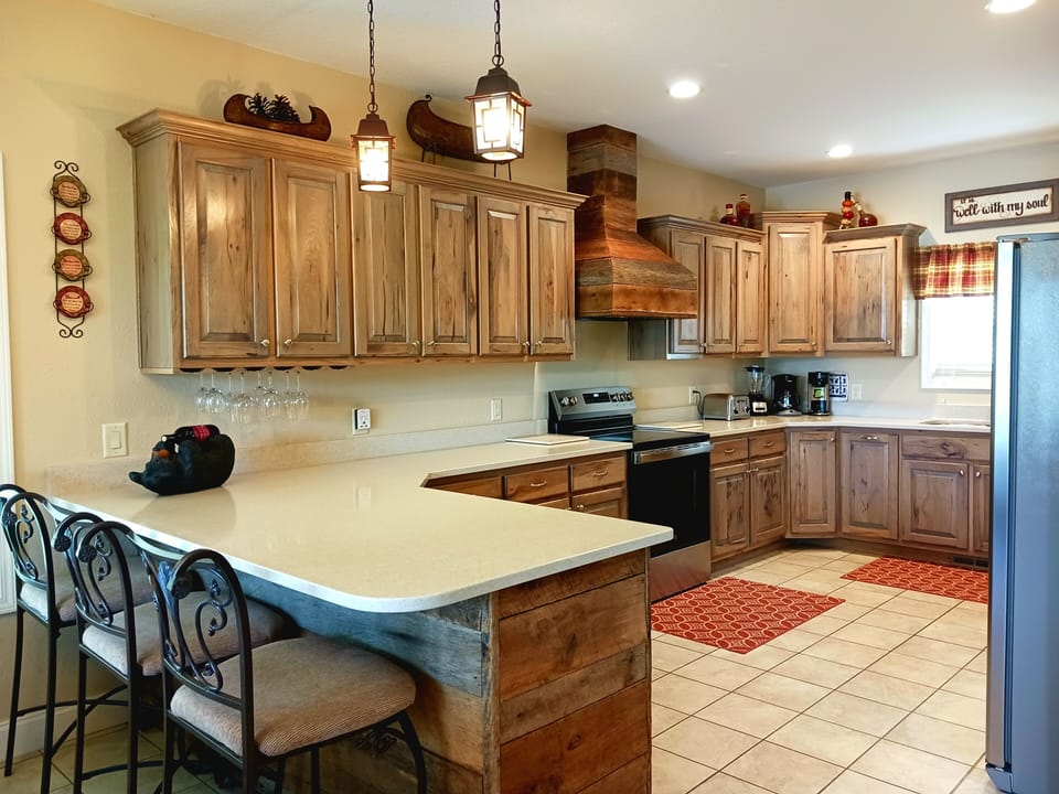 Fully equipped kitchen for cooking and serving.  Service for 8