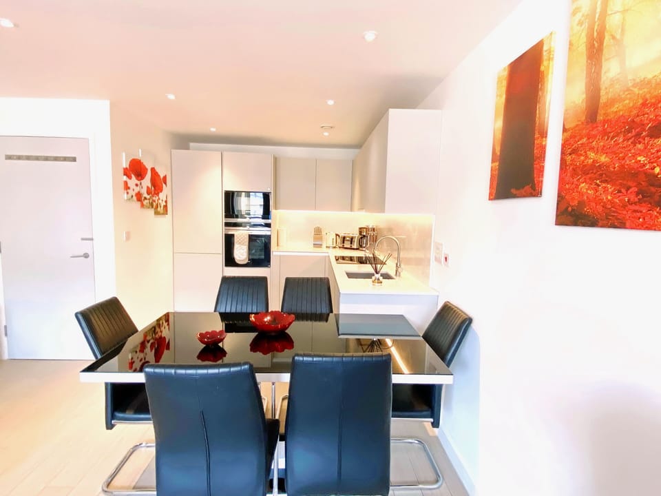 "Red Room" with dining table and chairs