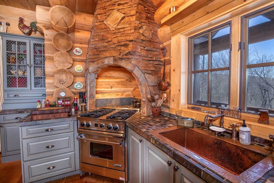 Custom gas cook top and copper sink