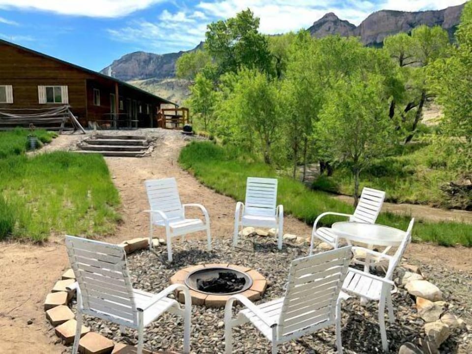 The shared firepit area makes a great place to gather around and tell stories or roast s'mores