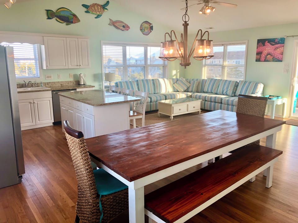 Large kitchen dining room table easily seats 10.  