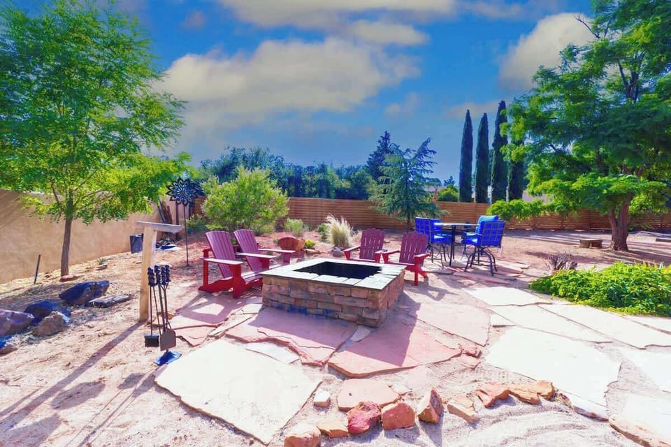 Outdoor firepit and Adirondack chairs