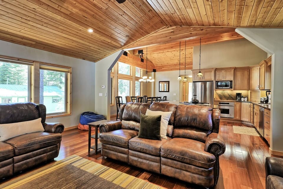 The living area opens to the kitchen and dining room.