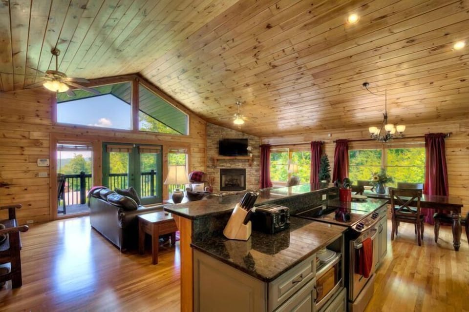 The large, open floor plan is a plus for families and friends booking a cabin in Sevierville, TN