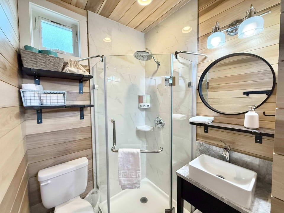 With its rain shower head, you’ll look forward to a nice, hot shower after your hiking adventures!