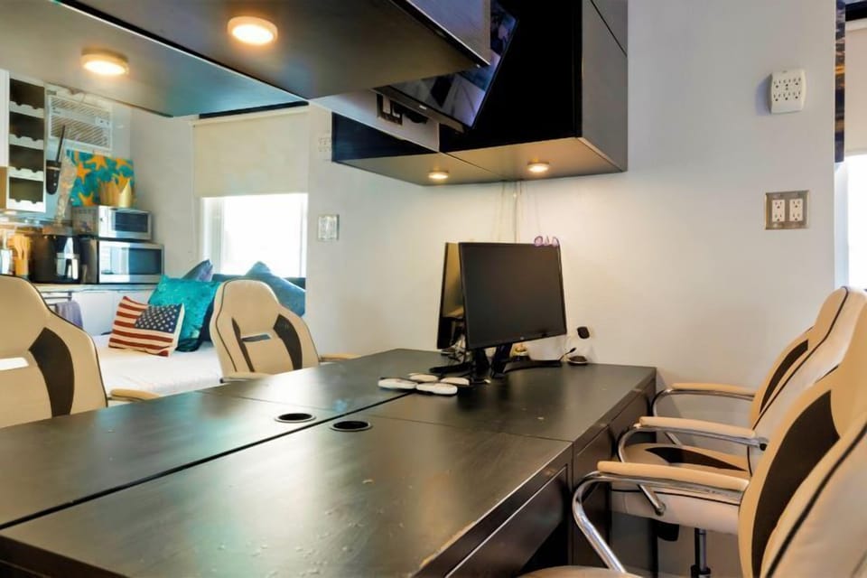 Large marble work table with chairs