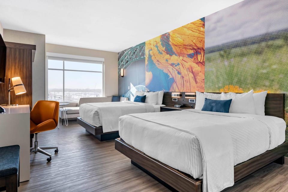 Standard Room, 2 Queen Beds, Non Smoking | Pillowtop beds, desk, laptop workspace, iron/ironing board