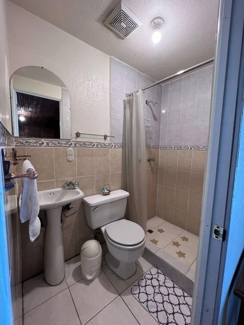 Shower, free toiletries, hair dryer, towels