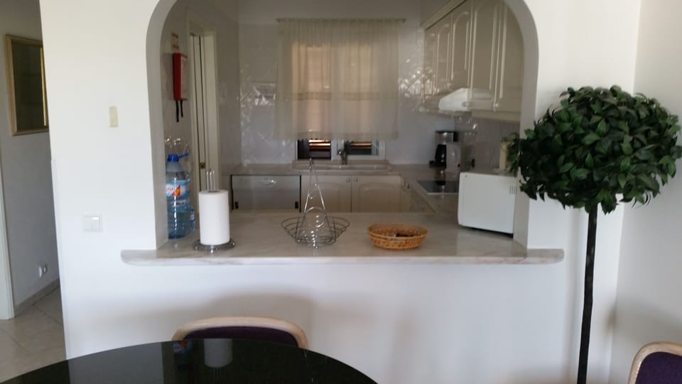 The kitchen as viewed from the dining area.