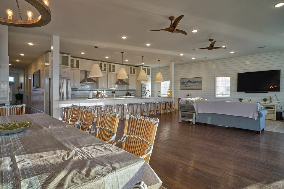 Dining area, living area, & kitchen
