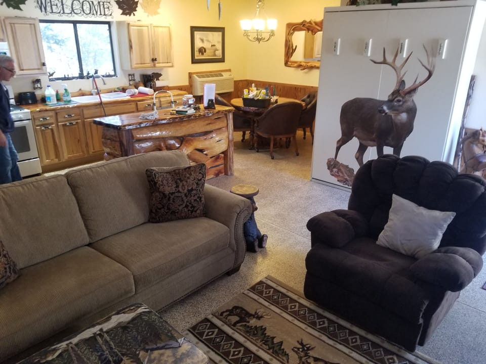 Behind the Deer Decal is the Murphy bed, with a very comfortable mattress
