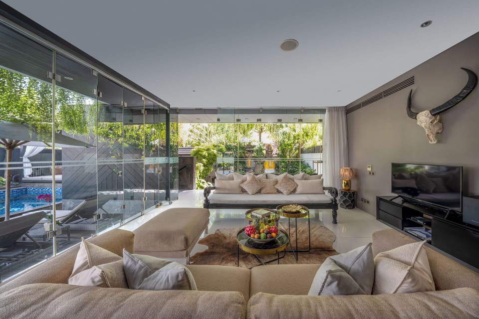 3BR Luxury Villa | 5 mins walk to Beach, Garden, Indoor Living | Living area | Flat-screen TV