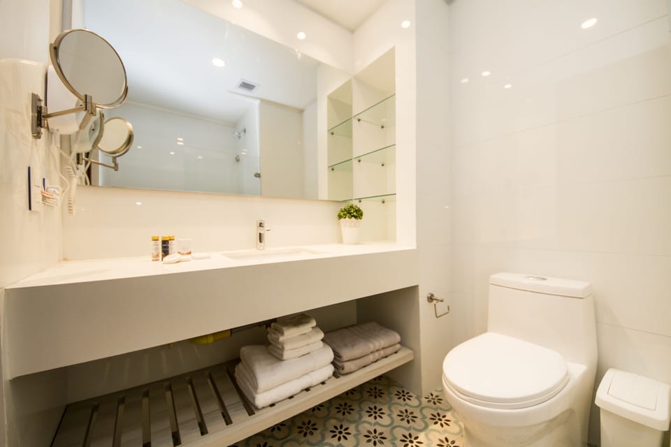 Shower, free toiletries, hair dryer, towels