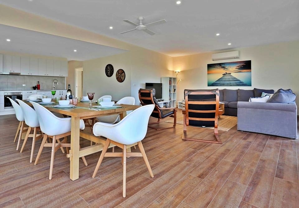 Open plan dining, lounge and kitchen with space to spread out