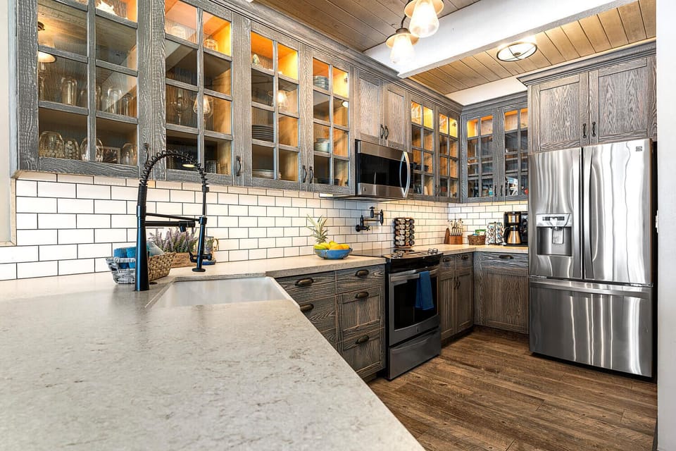 large, opened up kitchen design with everything you need to make a gourmet meal