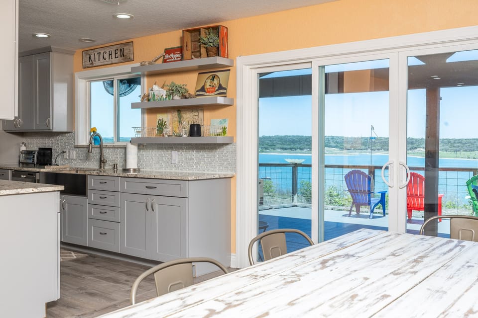 Enjoy lake views inside and out