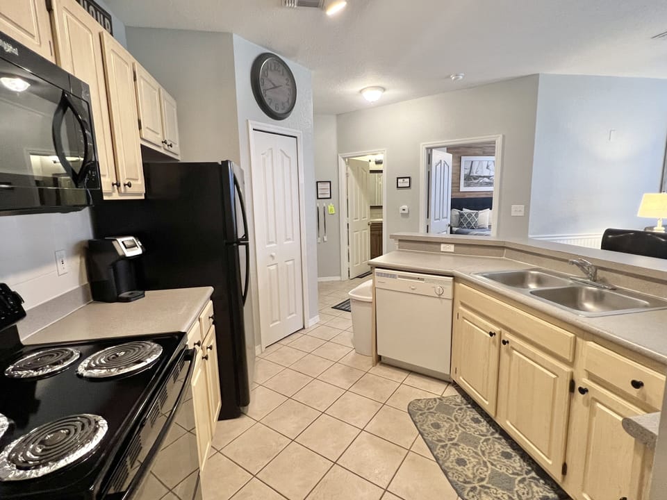 Microwave, Stove, Dishwasher, Coffee Maker, Toaster, Pot, Pans and so much more 