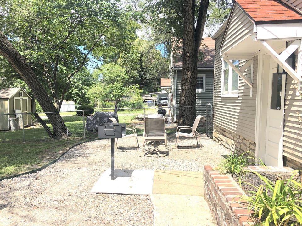 Outdoor dining table with everything you could want.