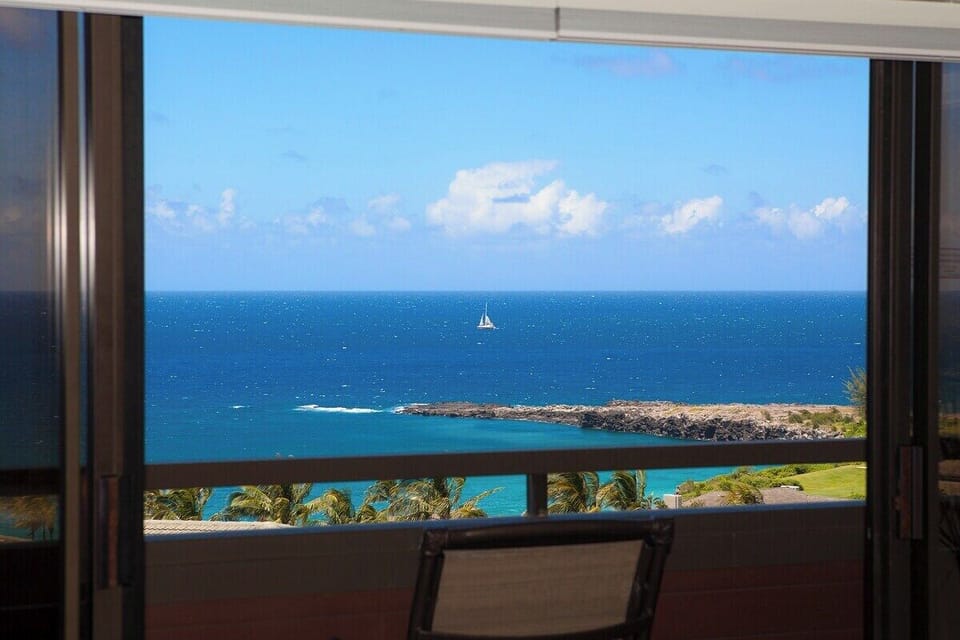 The master bedroom features a small private lanai with some of the best views in West Maui