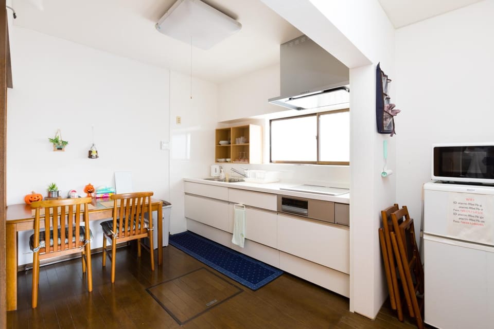 Fridge, microwave, electric kettle