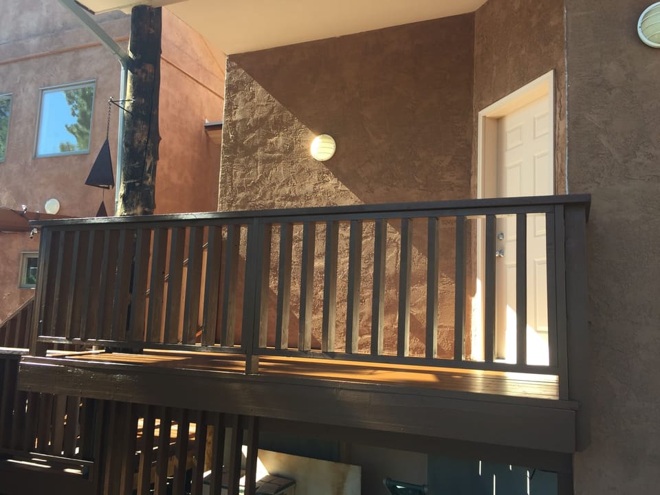 Enjoy a cup of morning coffee on the private master deck. 