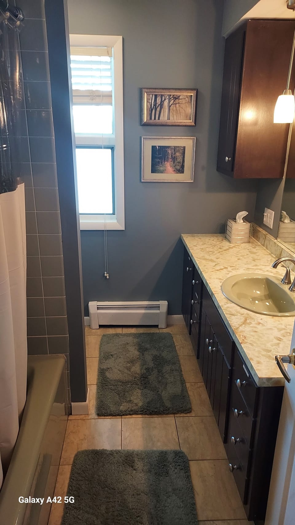 Main floor bathroom with tub/shower. Three more full bathrooms are in the house.