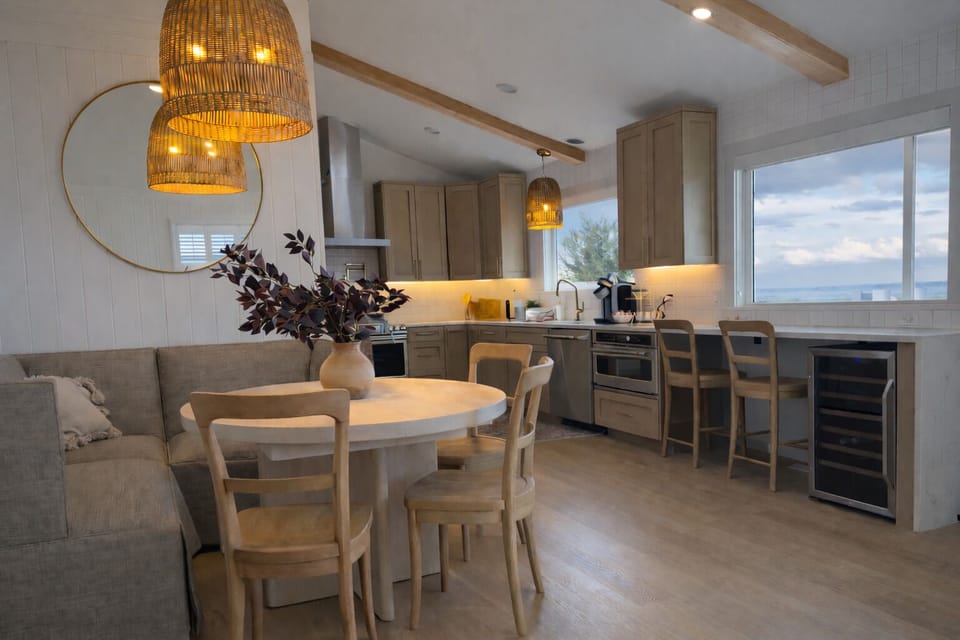 A banquette seat for your dining needs- centrally located to stay in the action