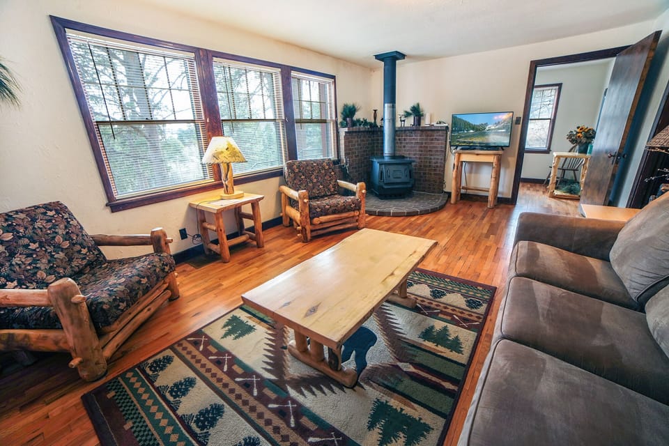 Living Room with Wood-Burning Fireplace