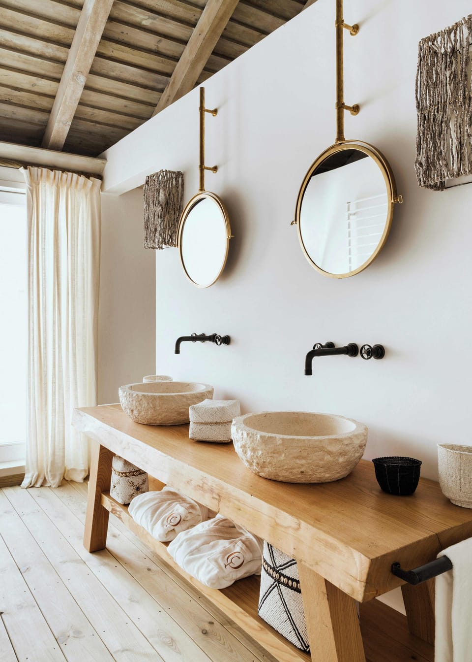 Separate tub and shower, designer toiletries, hair dryer, bathrobes