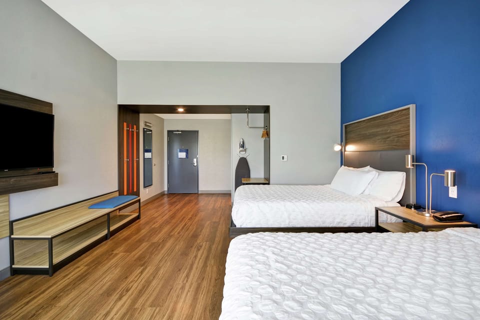 Room, 2 Queen Beds, Accessible, Bathtub (Mobility & Hearing) | Pillowtop beds, desk, blackout drapes, iron/ironing board
