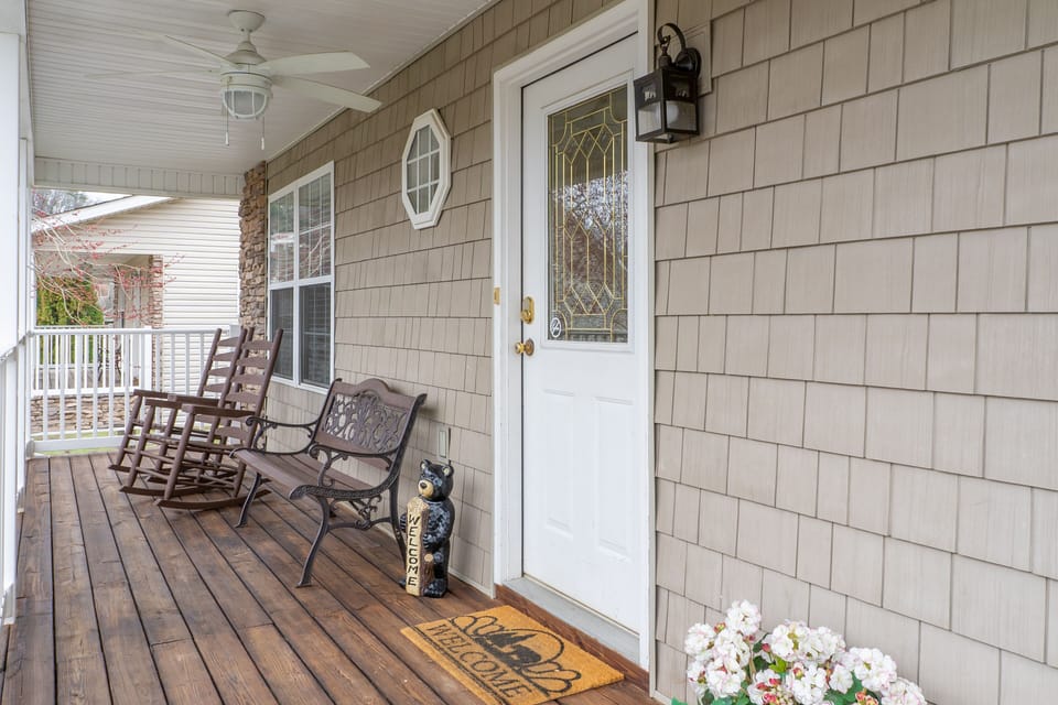 Front porch with ceiling fan