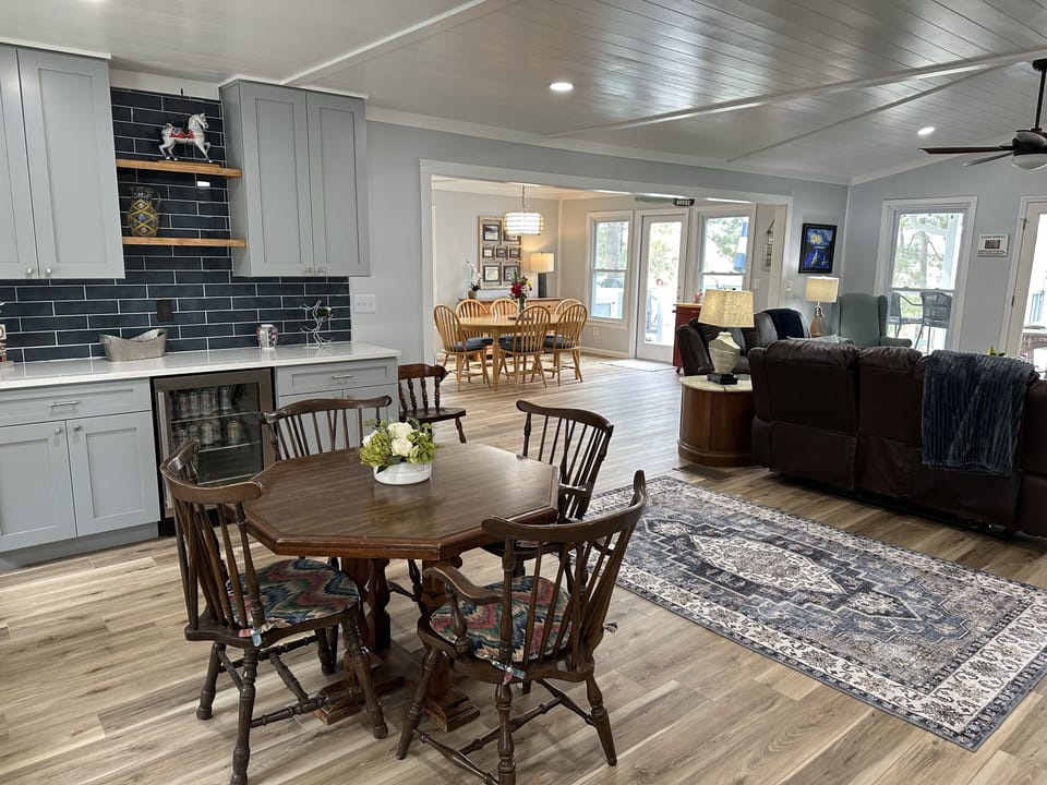 Open living area opens to porch with incredible lake views!