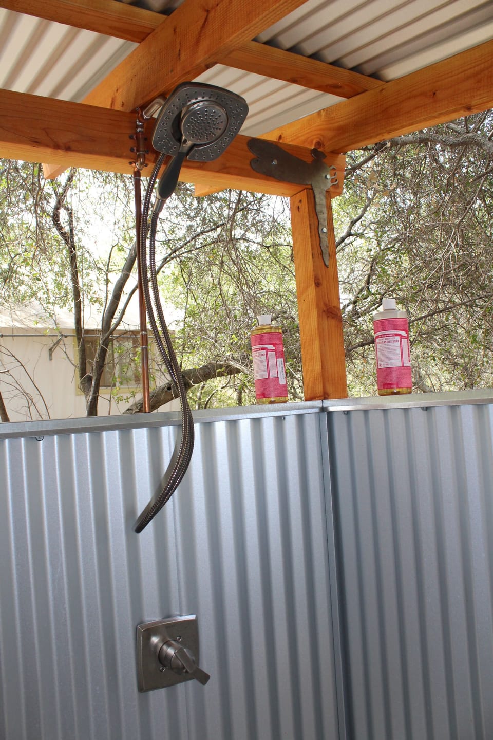Outdoor shower with hot water