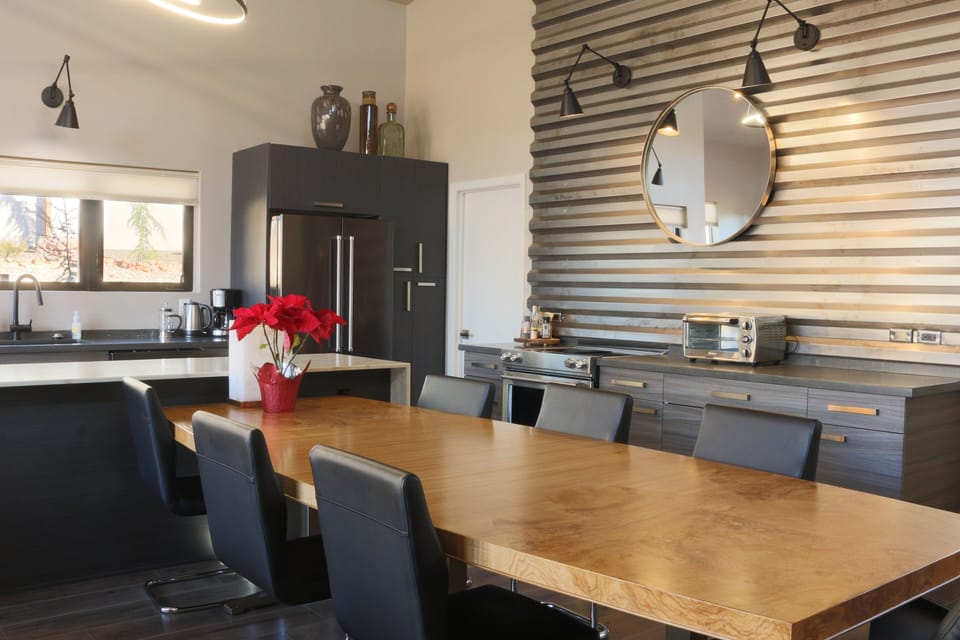 Large dining table easily seats 8.