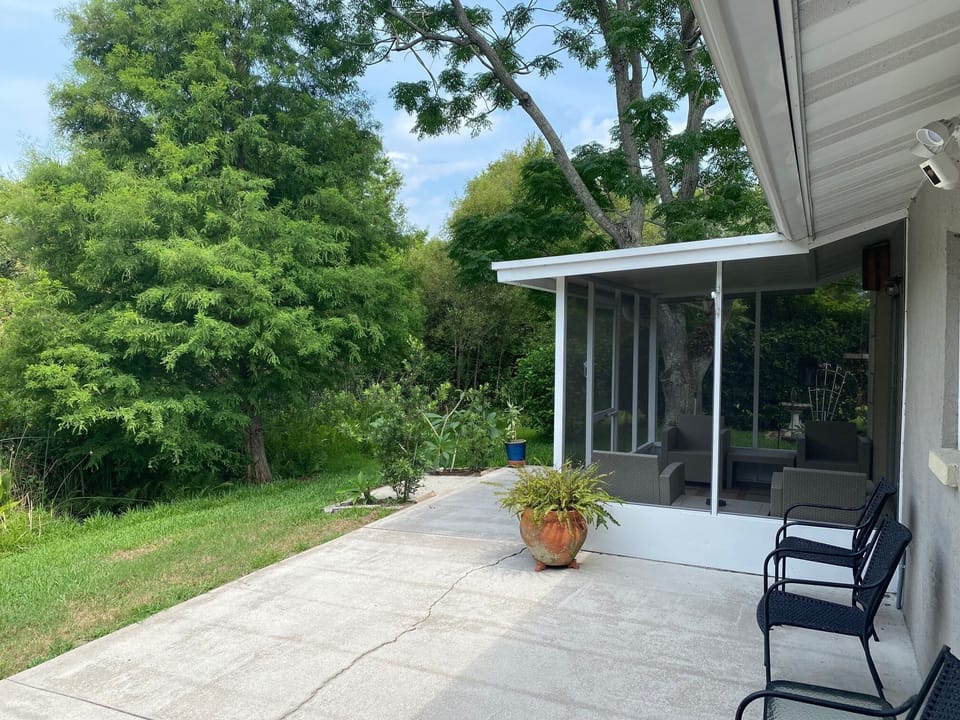 Private back patio, looking at wildlife area.