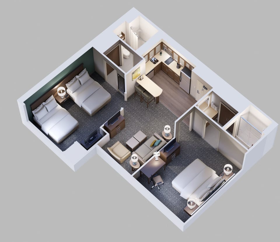 Premium bedding, individually furnished, desk, laptop workspace