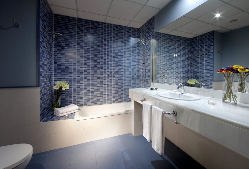 Eco-friendly toiletries, hair dryer, towels