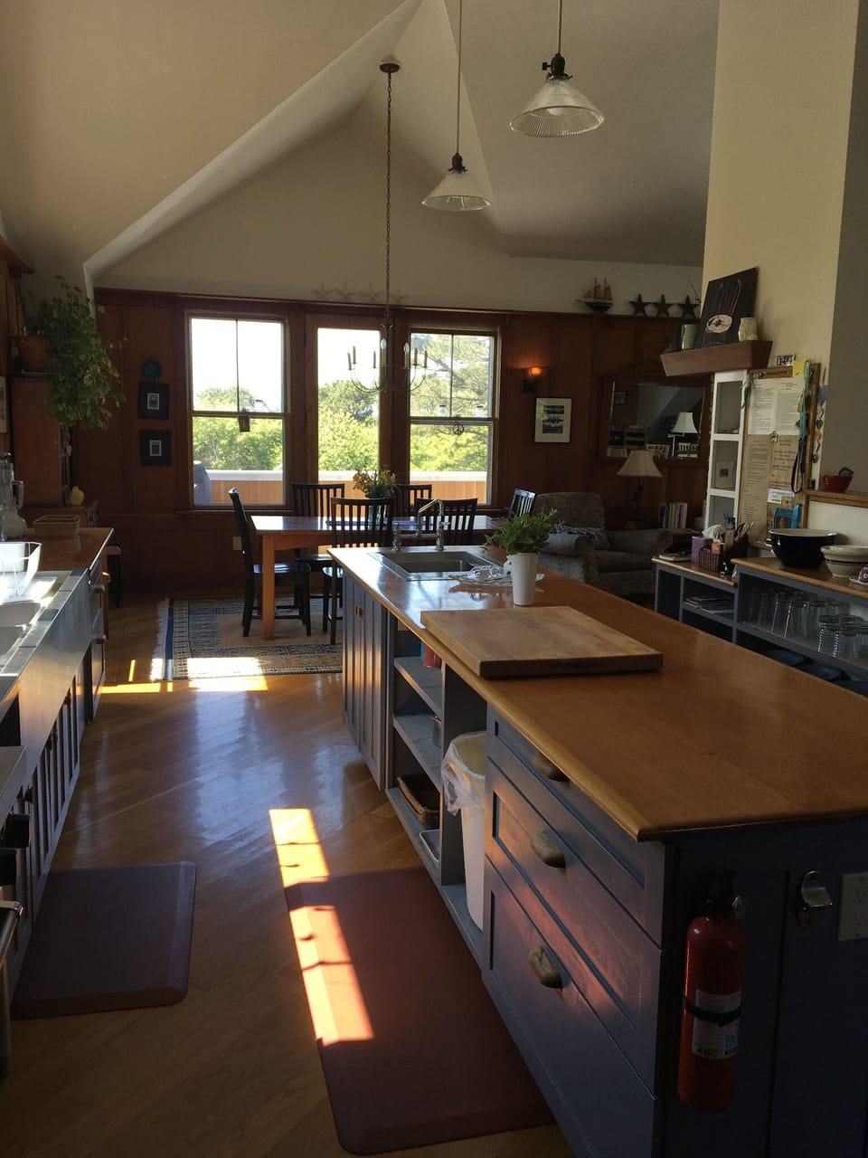 View of galley looking towards dining table.