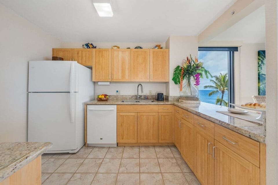 A well-equipped kitchen with ample counter space and a clean, contemporary design