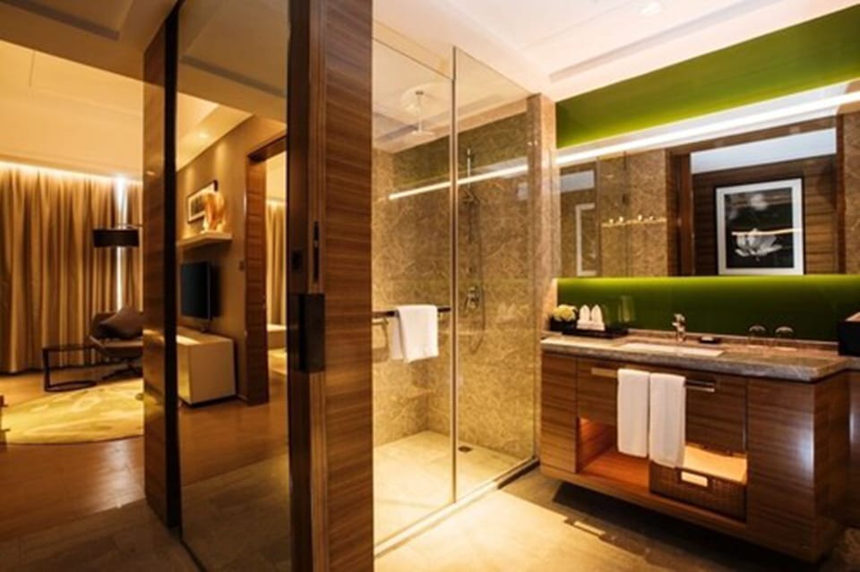 Shower, free toiletries, hair dryer, bathrobes