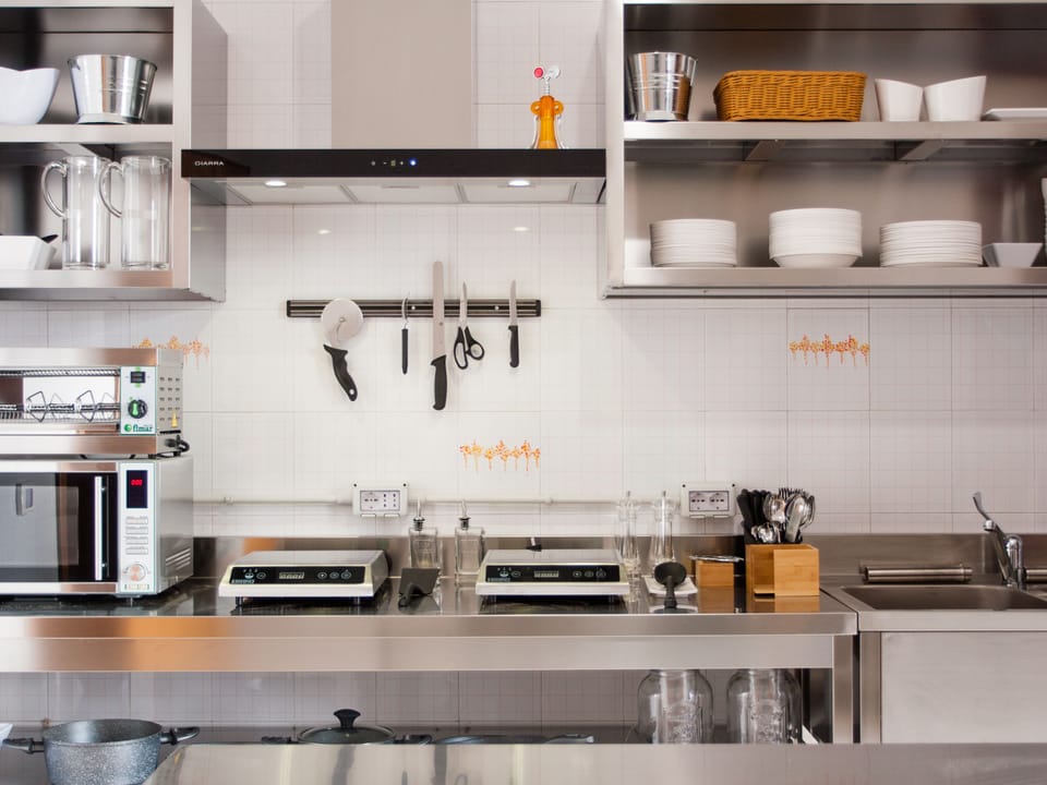 Fridge, microwave, stovetop, toaster oven