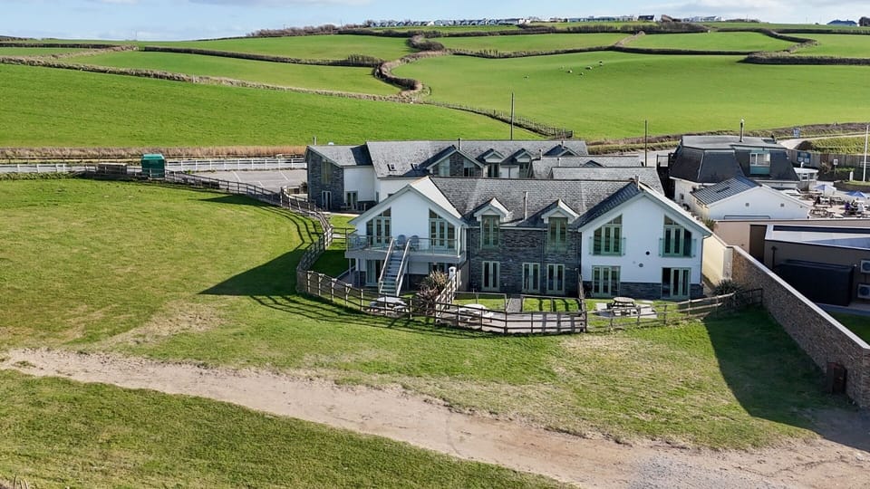 Aerial view of By The Beach holiday home steps from sand