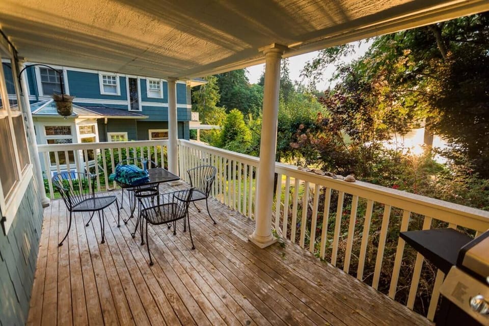 Deck off family room with view of bay